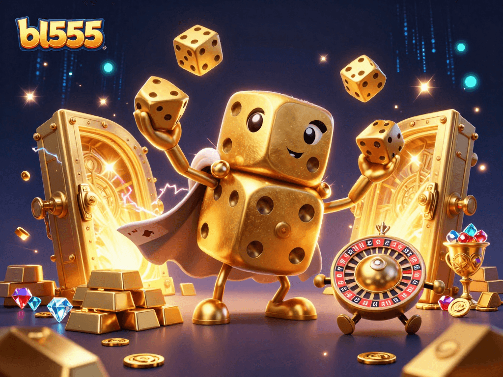 Engage in exciting gameplay with bl555's massive golden dice golem in a thrilling casino adventure.