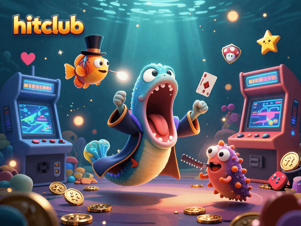 Experience hitclub's thrilling games with a vibrant underwater casino scene featuring glowing characters and rich game elements.