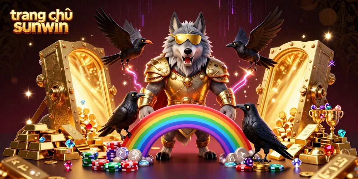 Immerse in the excitement of trang chủ sunwin with Odin and ravens amidst gold treasures and glowing casino chips.