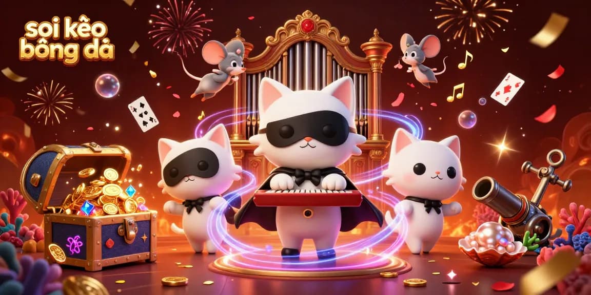 Soi kèo bóng đá enchanting illustration showcasing a phantom cat and acrobat mouse amidst vibrant gambling elements, perfectly capturing excitement.