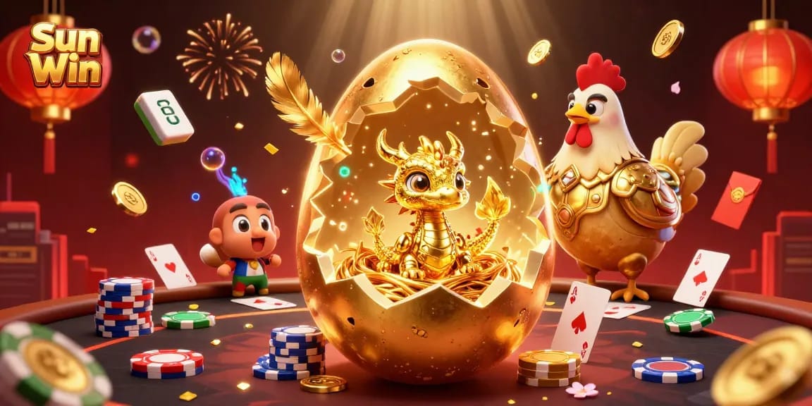 Engage with Sun Win's immersive poker scene featuring a golden dragon and vibrant casino elements.