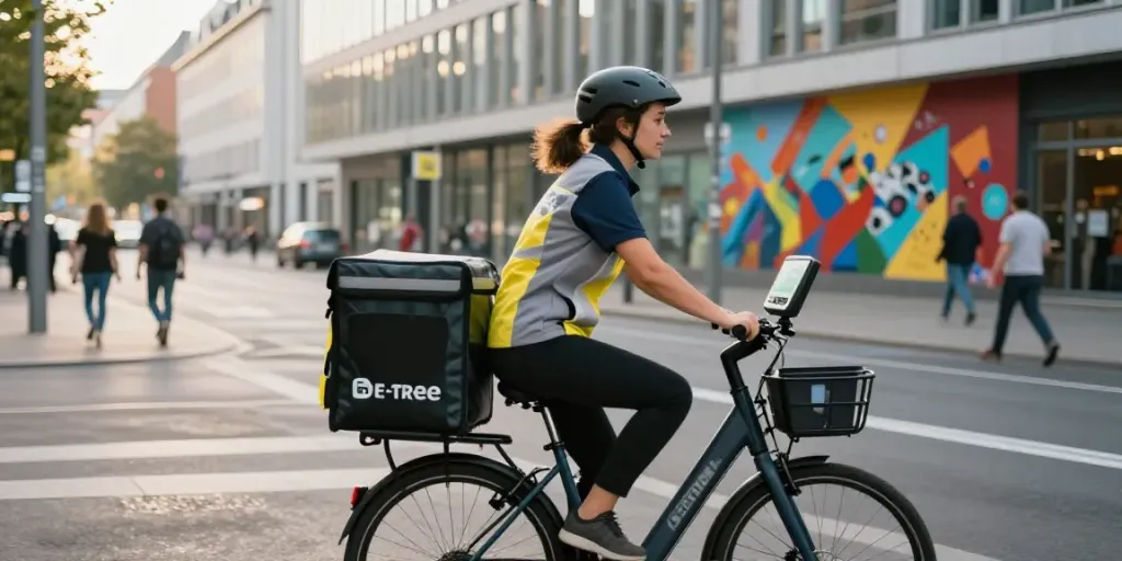 Kurierdienst in Stuttgart mit Fahrradkurier in urbanem Umfeld.