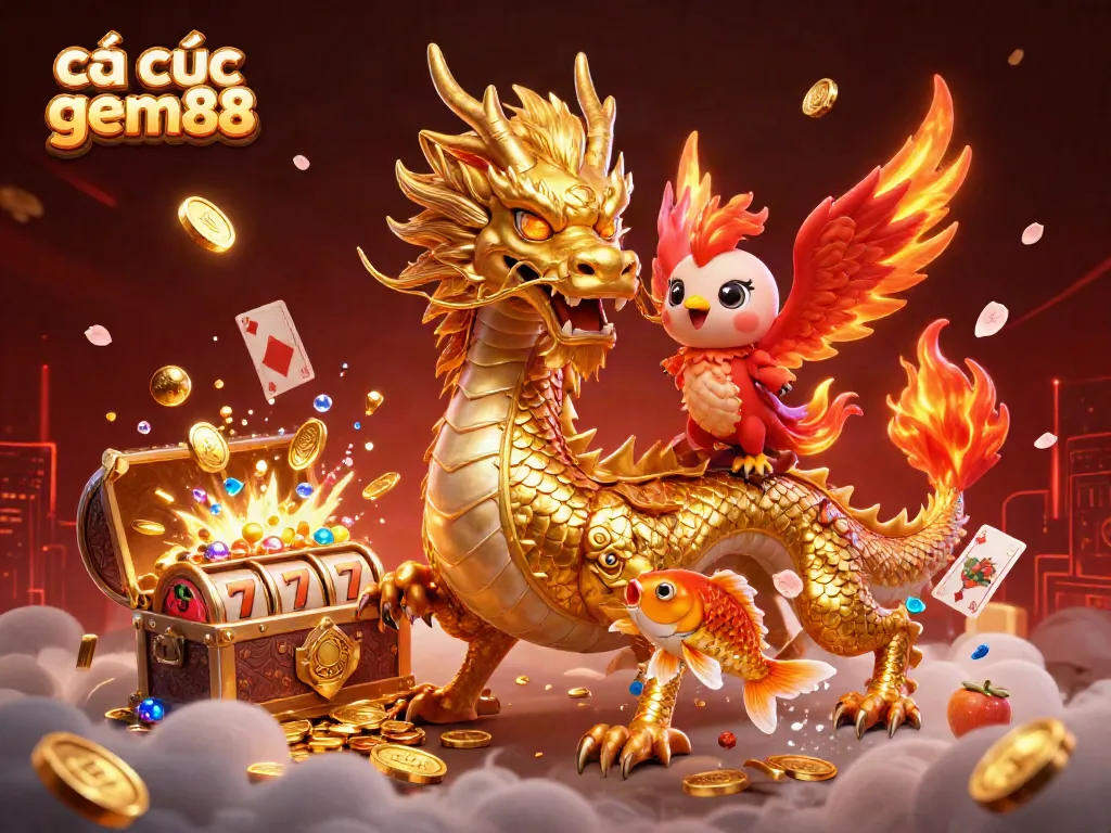 Experience cá cược gem88 with exciting dragon and phoenix in a colorful casino scene.