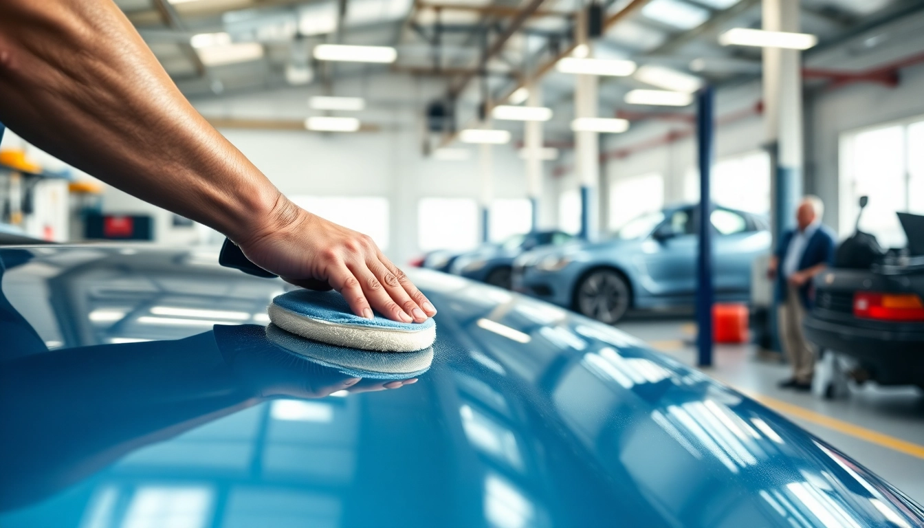 Aufbereitung für Leasingrückläufer (inkl. Smart Repair) mit professionellem Polierer in heller Werkstatt