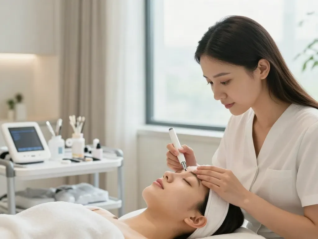 Augenringe entfernen mit CCeye® Behandlung in einem modernen Beauty-Studio.