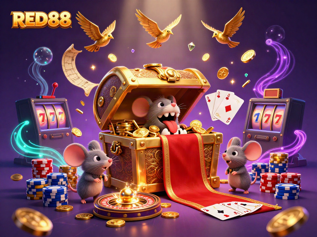 Engage with RED88's vibrant casino world featuring adventurous characters and exciting gaming elements.