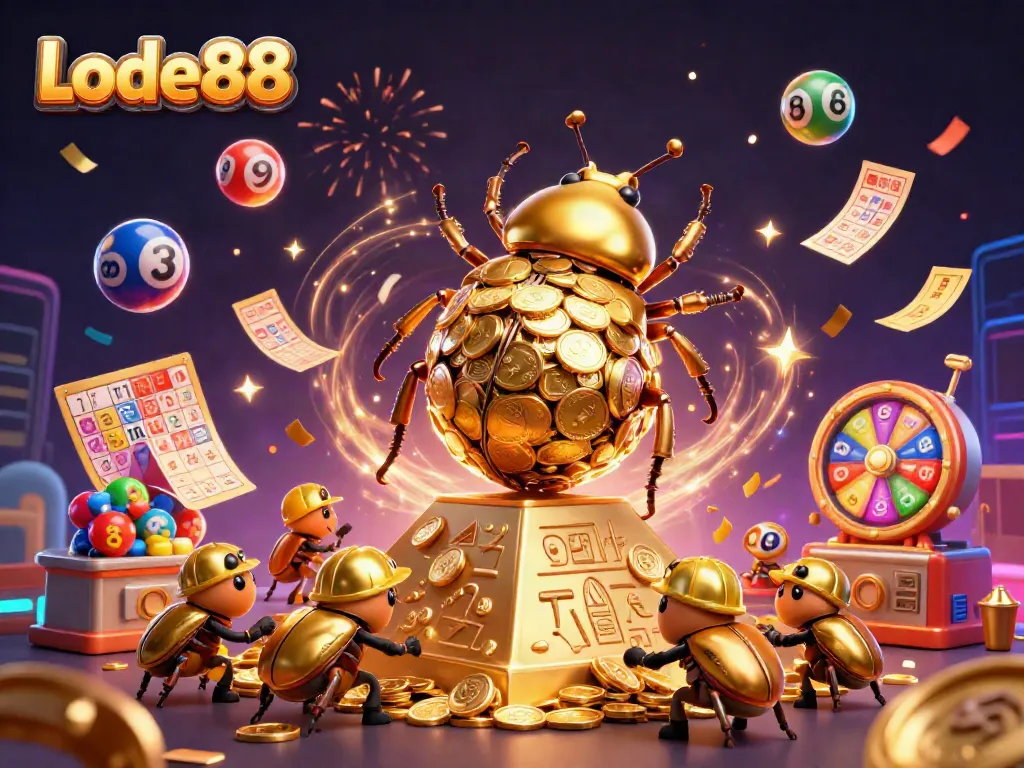 Lode88's lottery excitement captured with colorful elements and festive atmosphere in vibrant 3D illustration.