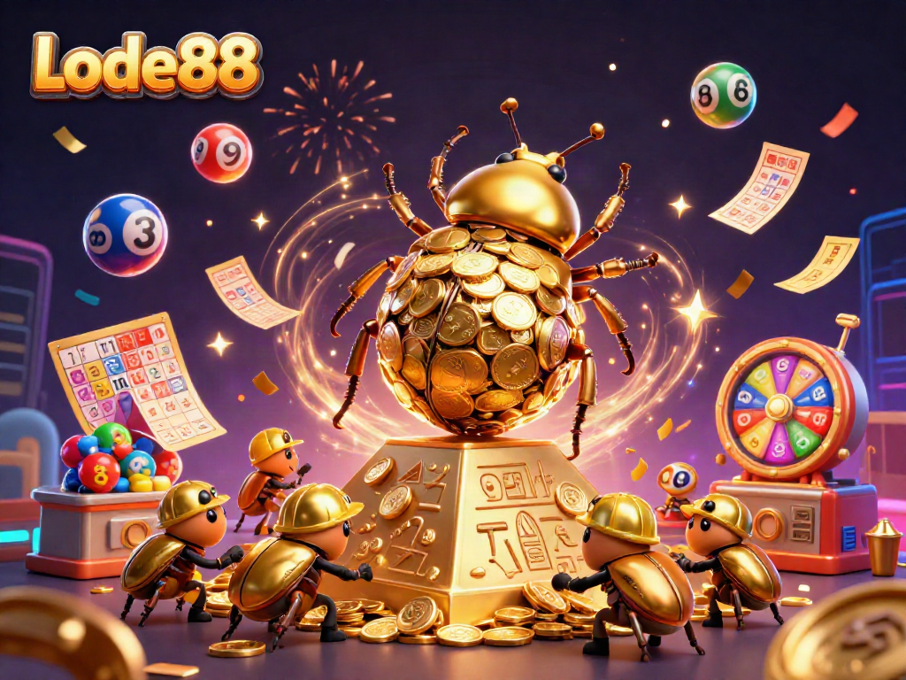 Lode88's lottery excitement captured with colorful elements and festive atmosphere in vibrant 3D illustration.