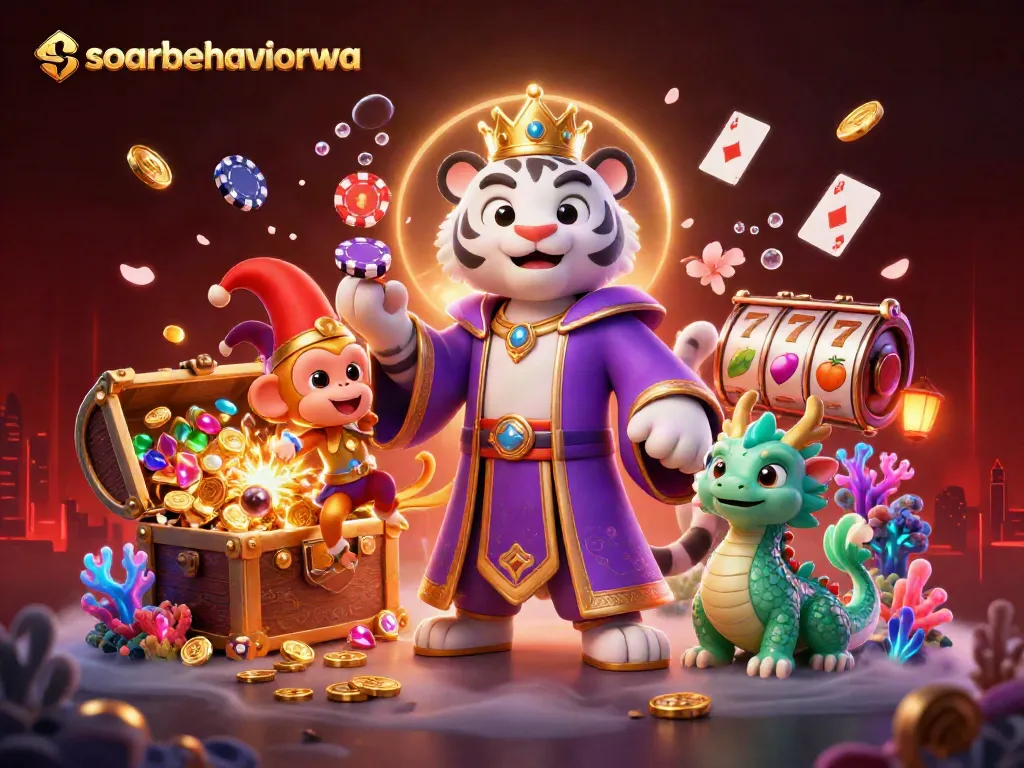Experience the excitement of soarbehaviorwa with a playful scene of a tiger and dragon in a vibrant casino.