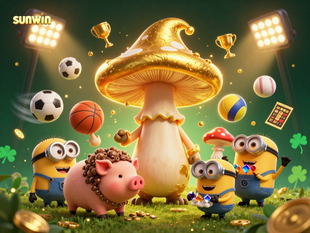 Experience the thrill of gaming with sunwin and characters pulling golden treasures in a vibrant scene.