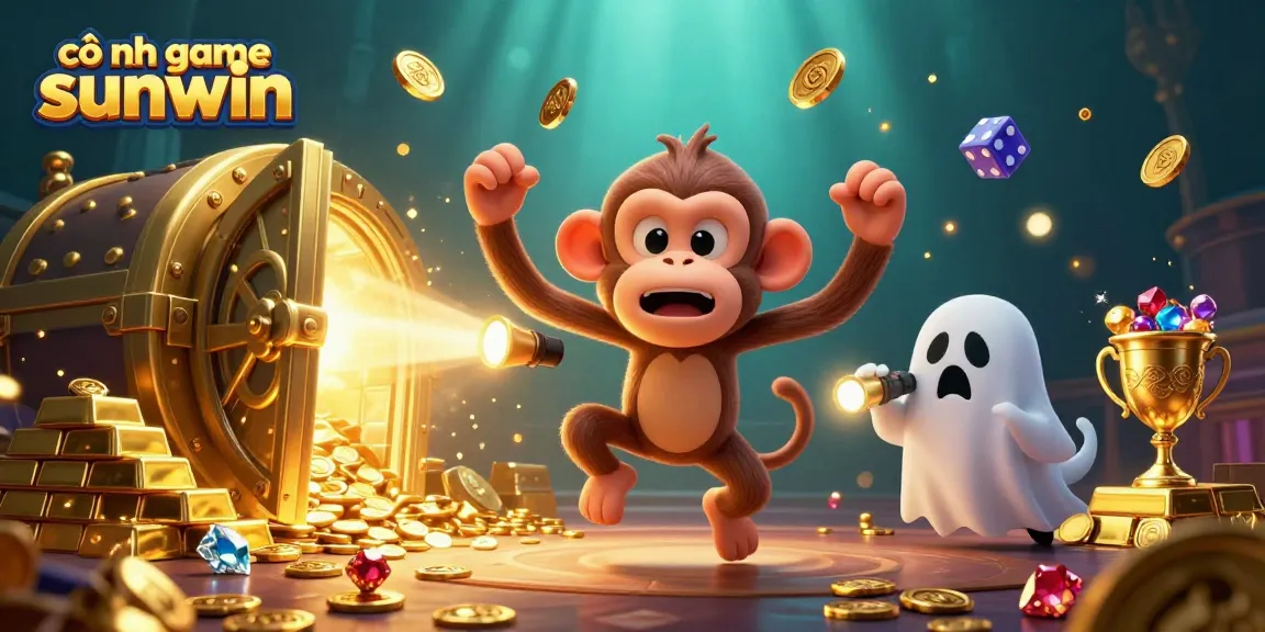 Catch golden treasures with cổng game sunwin as a mischievous monkey showcases magical coins and cards.